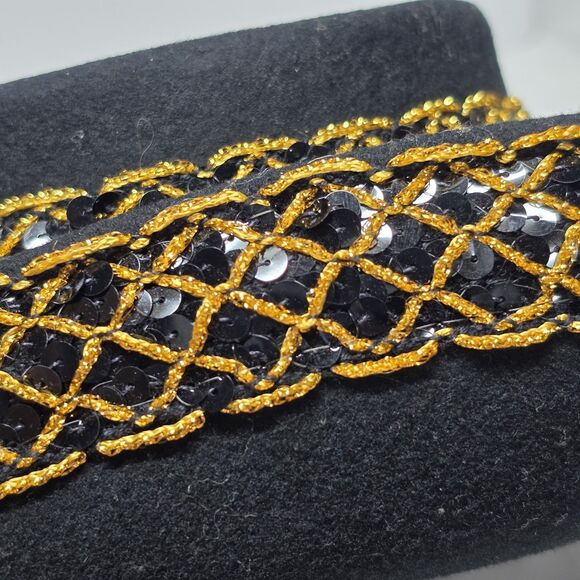 Vintage Doeskin Bollman Bolero Hat Black Wool Felt Sequins And Gold Accent USA main image 11